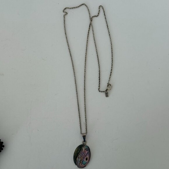 Sterling Silver 925 Necklace 32" Oval Abalone Shell Pendant Stamped Mexico TP-11 - Picture 4 of 4